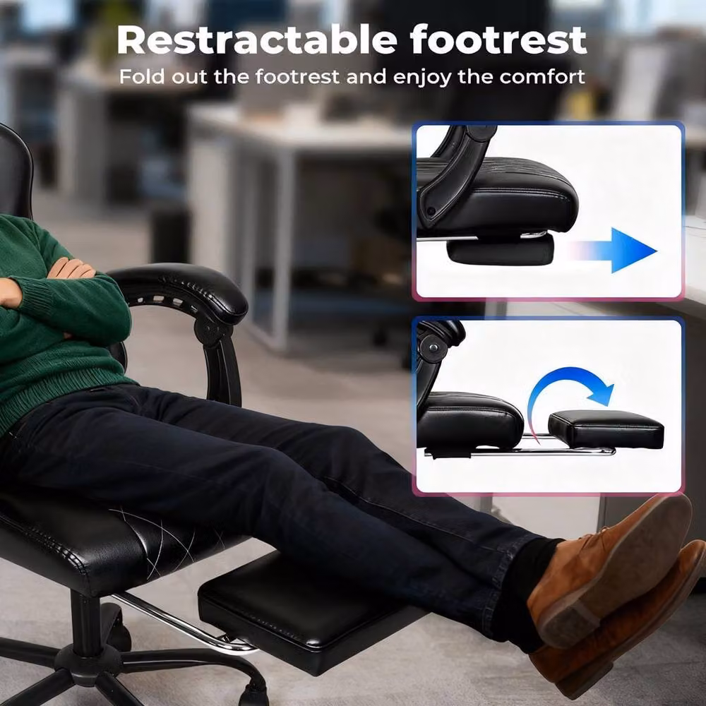 EONLION Black Synthetic Leather Gaming Racing Office Chair with Headrest and Armrests – 4