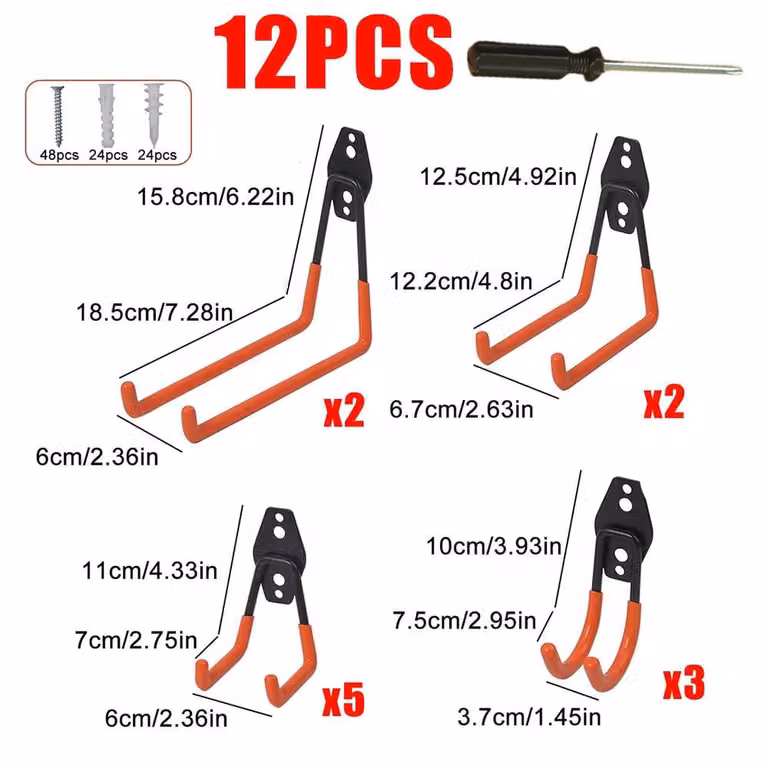 Kelvenix 12-Piece Heavy Duty Steel Garage Storage Utility Wall Hangers in Orange