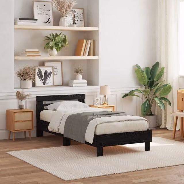 Berkfield Home Black Oak Bed Frame with Under-Bed LED Lighting, W: 90 cm, D: 200 cm – 1