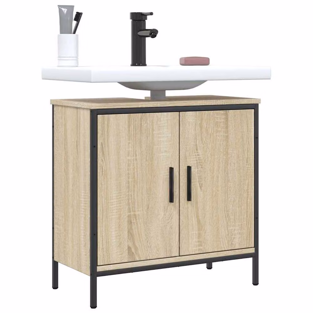 Berkfield Home Sonoma Oak Wall Mounted Bathroom Sink Cabinet in Beige, W/D/H: 60 x 30 x 60 cm – 2