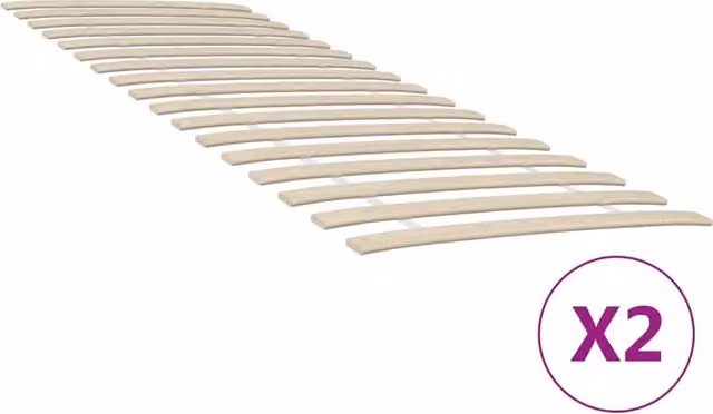Berkfield Home Set of 2 Slatted Bed Bases with 34 Wood Slats, Brown, W/D/H: 70 x 200 cm