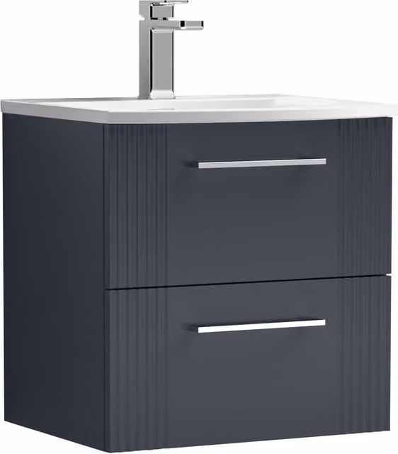 Balterley Wall Hung 2 Drawer Vanity Unit with Curved Basin, Satin Dark Grey, Width: 50 cm – 1
