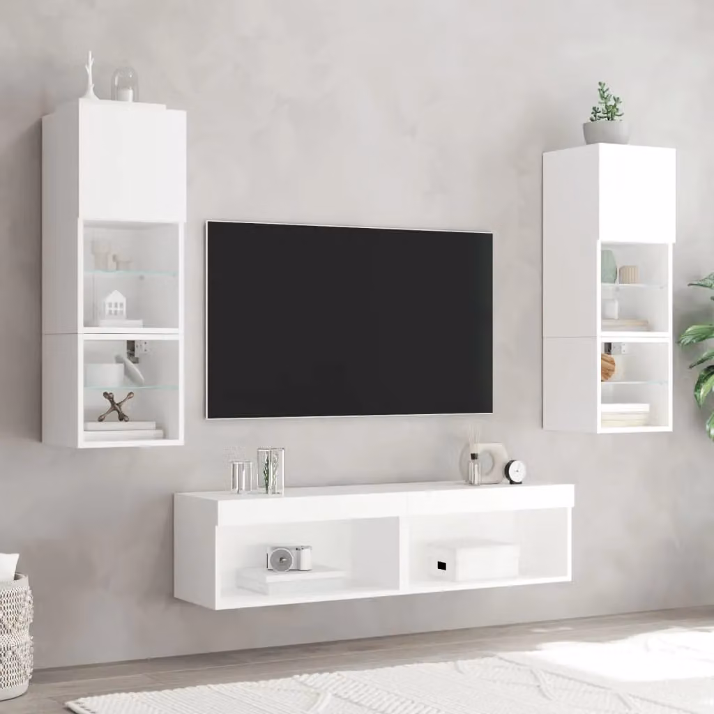 Berkfield Home Modern TV Cabinets with LED Lights, 2 Pieces, White, W/D/H: 60 x 30 x 30 cm – 3