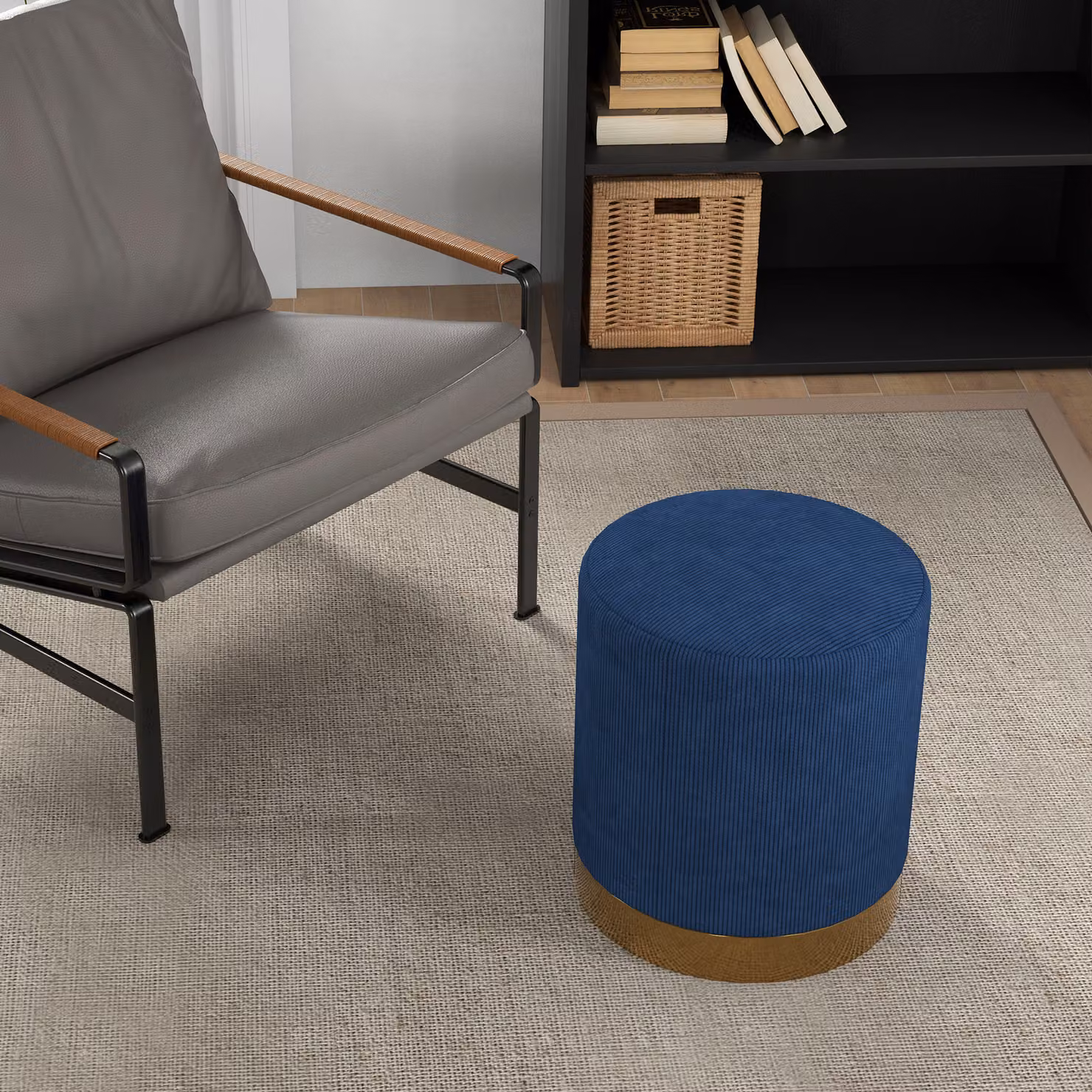 HOMCOM Soft Padded Corduroy Footstool in Blue – 8