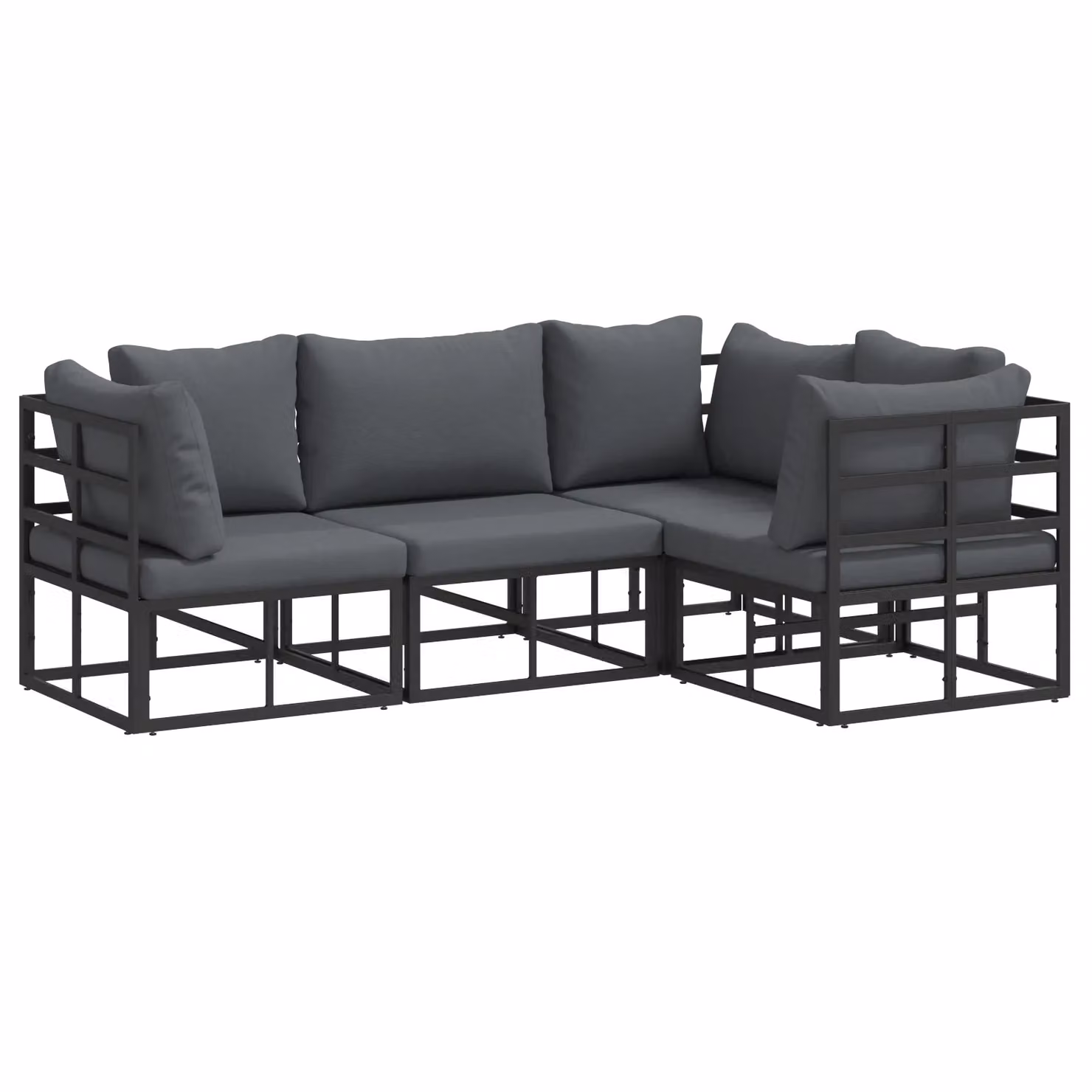 Berkfield Home 4 Piece L-Shape Garden Sofa Set with Cushions and Pillows in Black Powder Coated Aluminium – 2