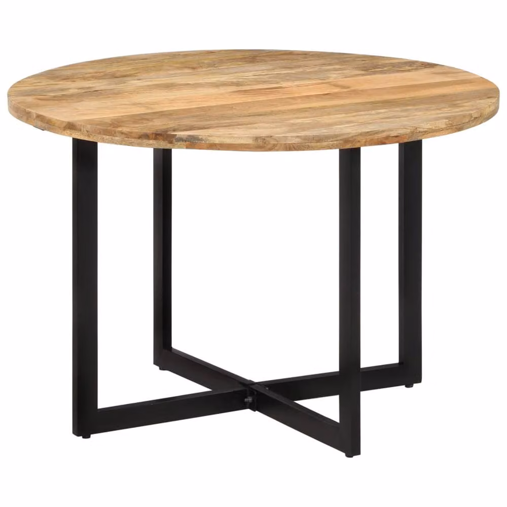 Berkfield Home Beautiful Round Solid Mango Wood Dining Table in Brown and Black, W: 110 cm, D: 75 cm, H: 75 cm – 2