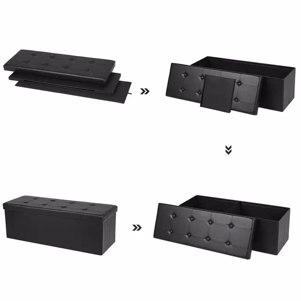 EONLION Black Synthetic Leather Ottoman Storage Folding Box Foot Stool, W/D/H: 100 x 38 x 38 cm – 3