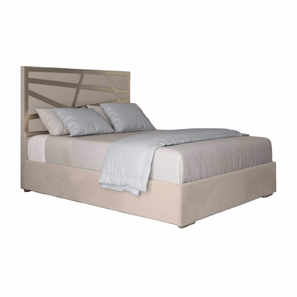 Casani Enborne Small Double Upholstered Velvet Bed Frame in Beige with Metal Details, W/D/H: 120 x 127 x 189 cm – 2
