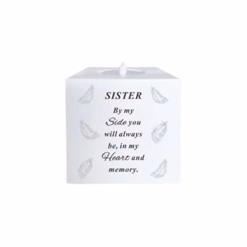 David Fischhoff Sister Memorial Feather LED Candle Holder in White