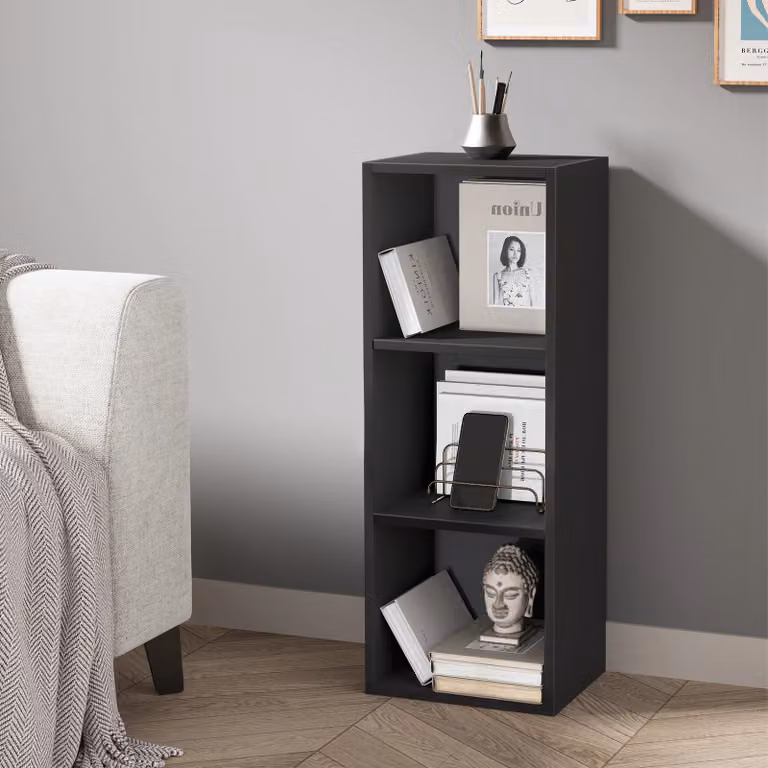 DHS Black Cube Storage Unit with 3 Shelves and Back Panel