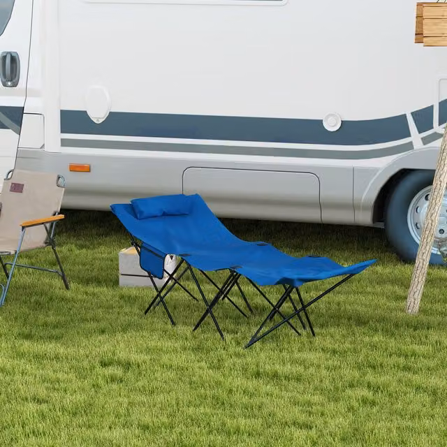 Outsunny Foldable Sun Lounger with Adjustable Headrest in Blue Oxford Fabric and Powder Coated Steel