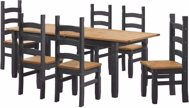 FORGEVIO Modern Extendable Rectangular Dining Table and 6 Chairs Set in Brown and Beige Wood