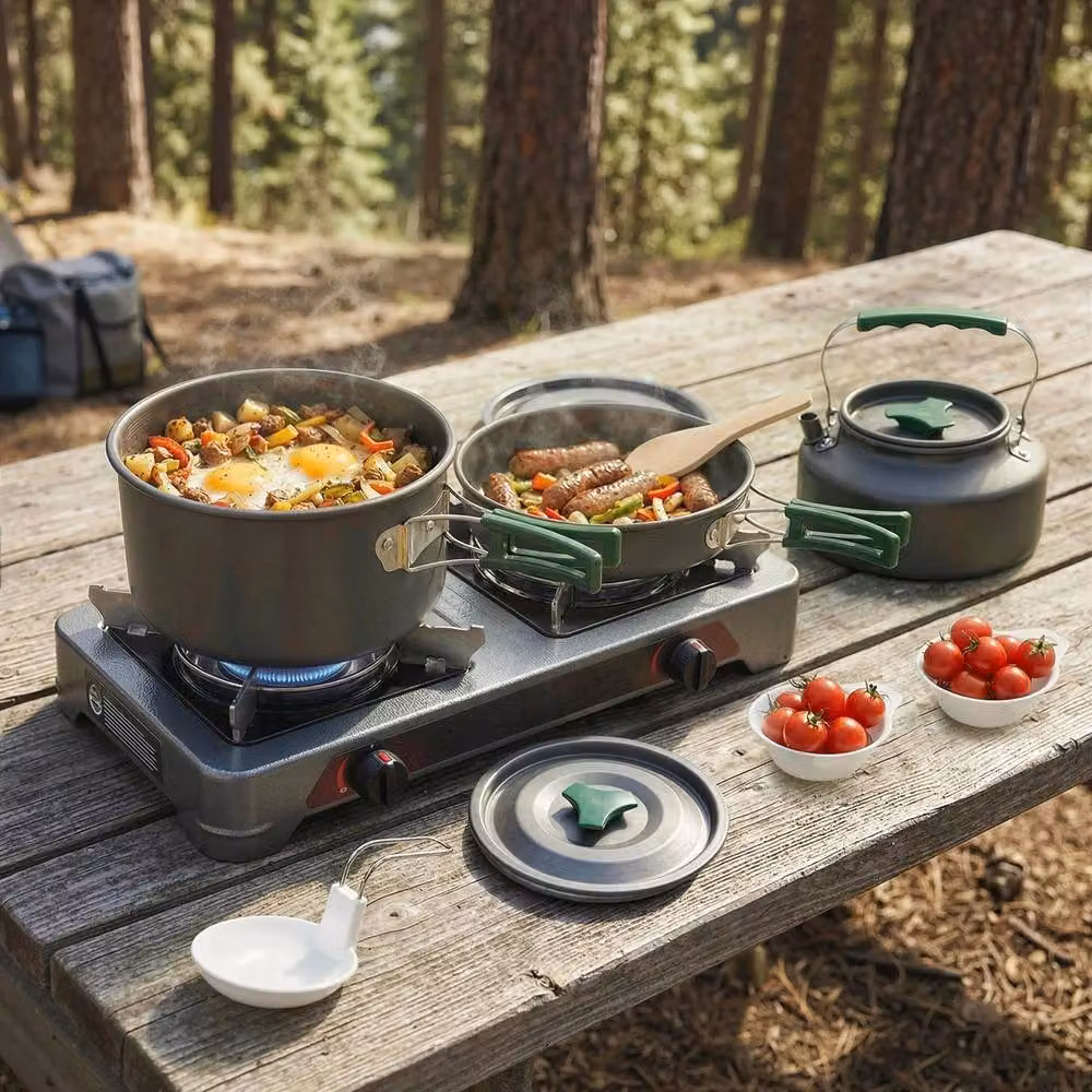 NESTLUNE Aluminium Camping Cookware Set for 2-3 People, Grey – 3