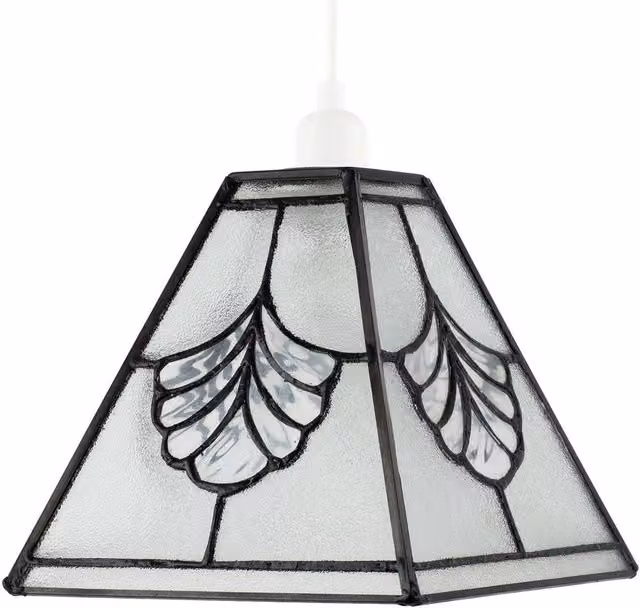 Happy Homewares Art Deco Transparent Glass Tiffany Pendant Light Shade with Floral Panels – 1