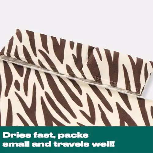 OHS Brown Zebra Print Microfibre Beach Towel with Bag, Quick-Drying and Absorbent, W: 75 cm x L: 215 cm – 5