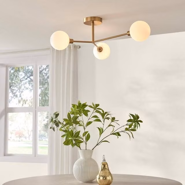 FurnitureboxUK Martha 3 Frosted Glass Globes Ceiling Light in Gold/Brass – 1