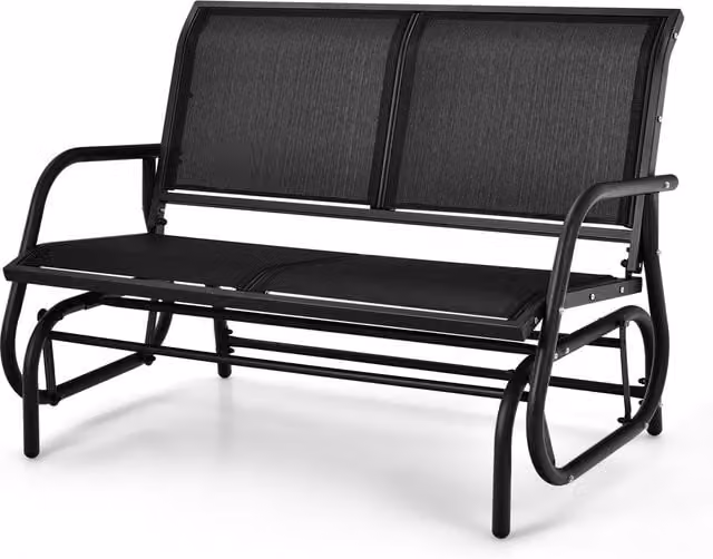 Costway Modern Outdoor Swing Glider Chair Loveseat in Black with Textilene Fabric and Armrests