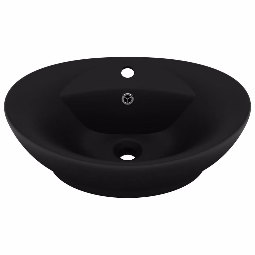 Berkfield Home Luxury Oval Ceramic Countertop Basin with Overflow in Matt Black W: 58.5 cm, D: 39 cm – 3