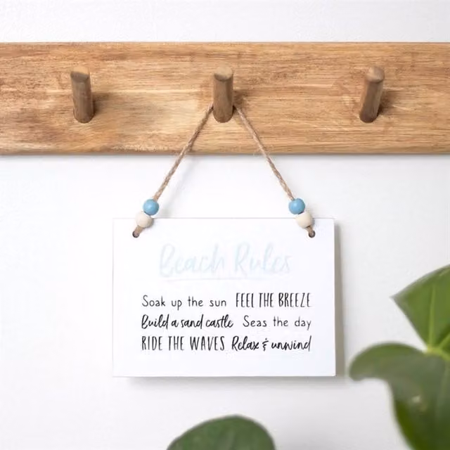 Uniqueful Beach Rules Maritime Hanging Sign in White, Wood, W/H: 15 x 15 cm