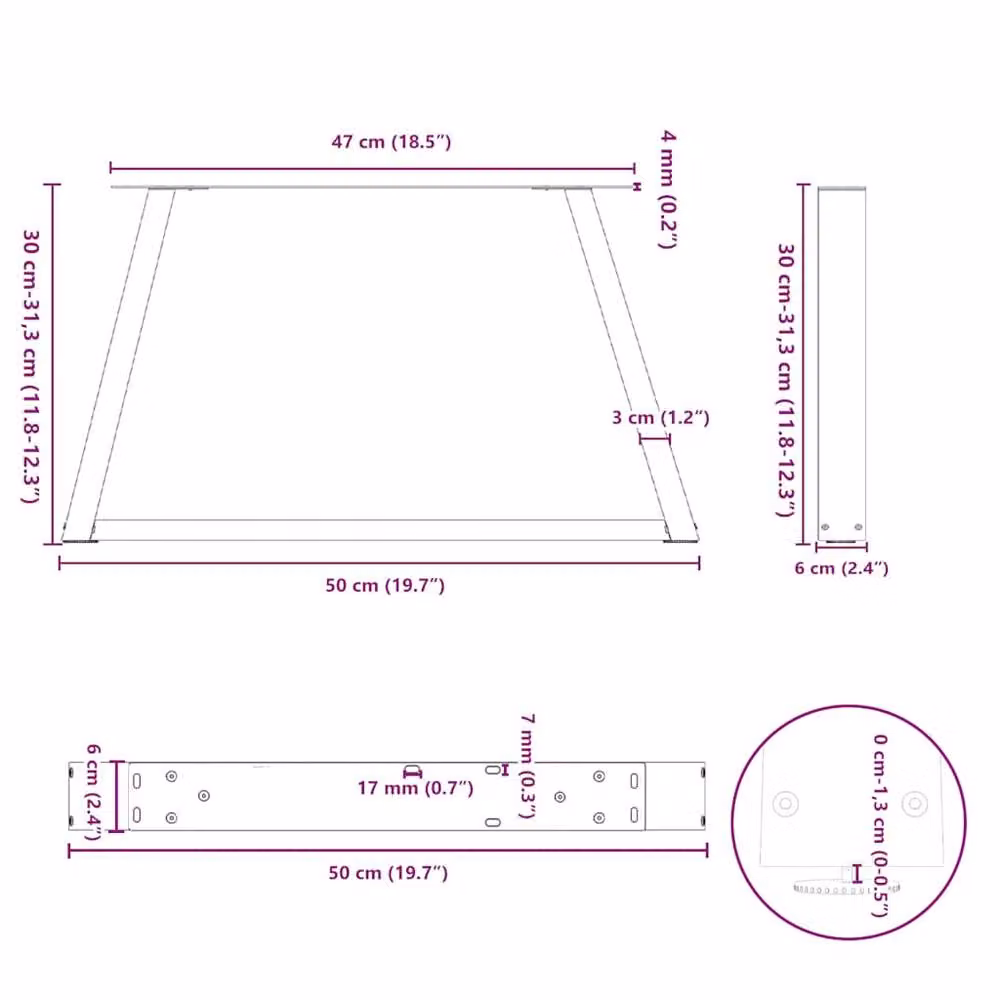 Berkfield Home V-Shape Dining Table Legs, 2 Pieces, Black Steel, H: 50 cm, W: 30-31.3 cm – 4