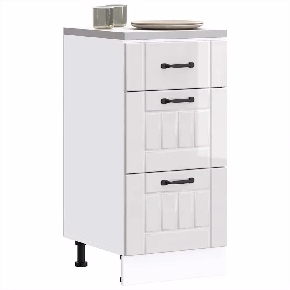 Berkfield Home Lucca Kitchen Base Cabinet in High Gloss White Engineered Wood, H 81.5 x W 46.0 x D 40.0 cm