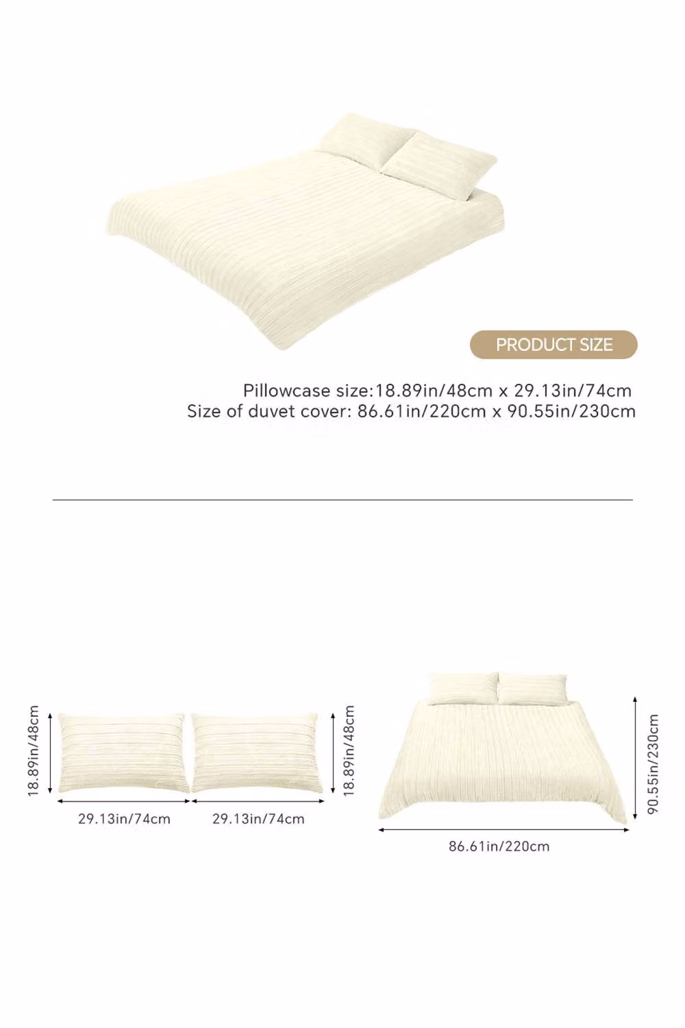 Living and Home Cozy Ultra Soft Textured Striped Duvet Cover and Pillowcase Set in Beige, Single (90 x 190 cm) – 2