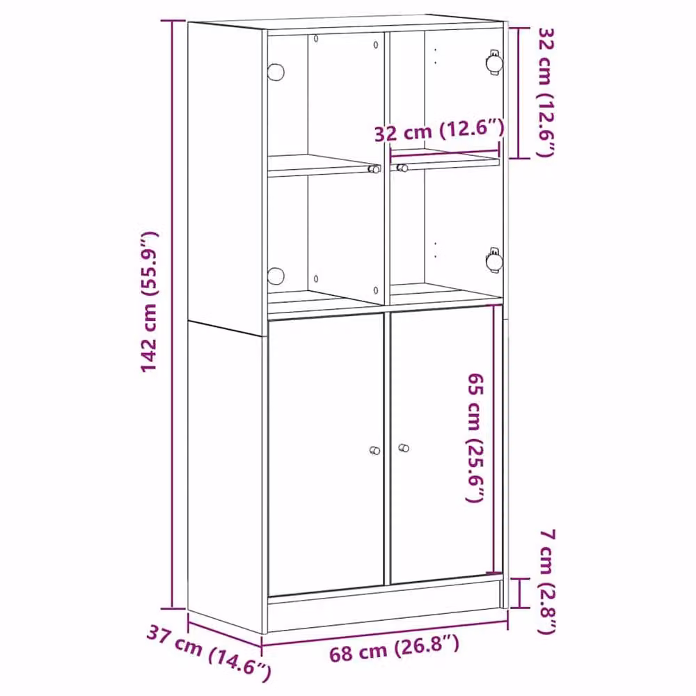 Berkfield Home Highboard with Doors in Black Oak, W: 68 cm, D: 37 cm, H: 142 cm – 5