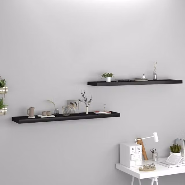 Berkfield Home Set of 2 Black Floating Wall Shelves, W/D/H: 120 x 23.5 x 3.8 cm – 1