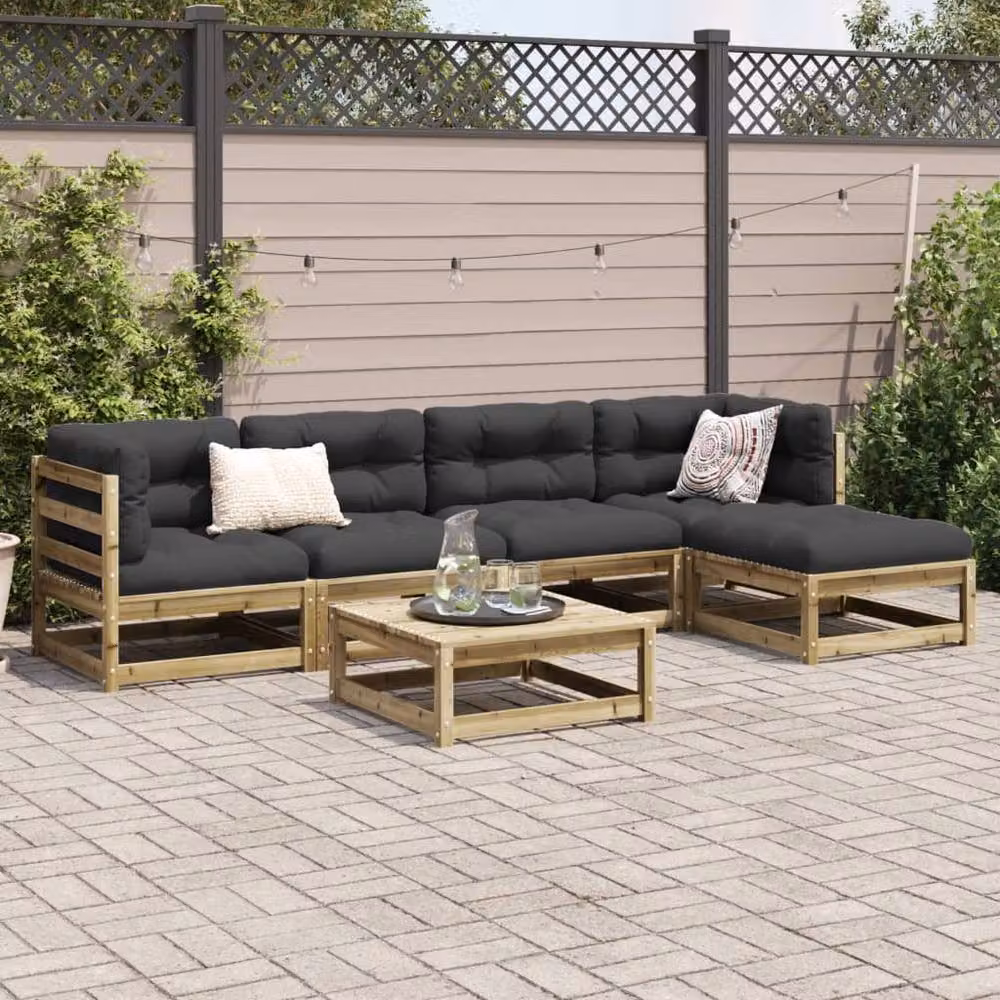 Berkfield Home 6 Piece L-Shape Garden Sofa Set in Brown with Grey Cushions and Solid Pine Wood Frame – 2