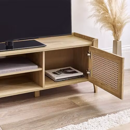 Julian Bowen Sydney Boho Oak and Rattan Effect 2 Door TV Cabinet in Brown, W/D/H: 147.5 x 41.0 x 48.0 cm – 3