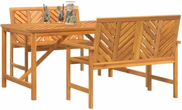 Berkfield Home Elegant 3 Piece Garden Dining Set in Brown Solid Acacia Wood – 1