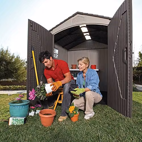 Lifetime 60190 Heavy Duty Plastic Shed with Window and Floor, Beige, W/D/H: 214 x 215 x 228 cm – 4