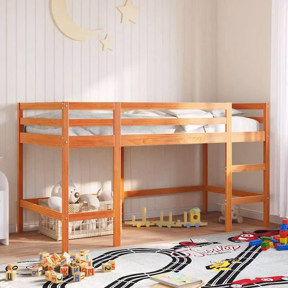 Berkfield Home Kids Loft Bed in Waxed Brown Solid Pine with Ladder, W/D/H: 200 x 80 x 166.5 cm – 2