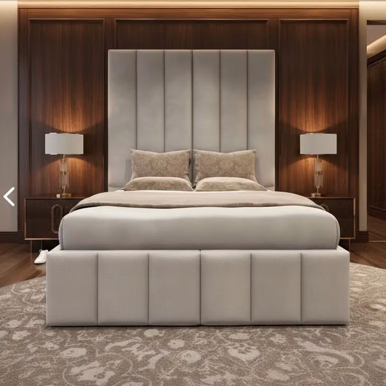 The Prestige Panel Bed by BEDS NK LTD, Beige Upholstered Modern Bed Frame