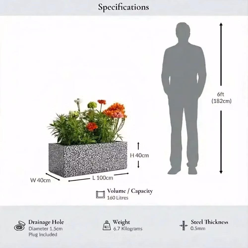 Access Garden Products Galvanised Steel Trough Planter in Silver and Black, W: 100 cm, D: 40 cm, H: 40 cm – 8