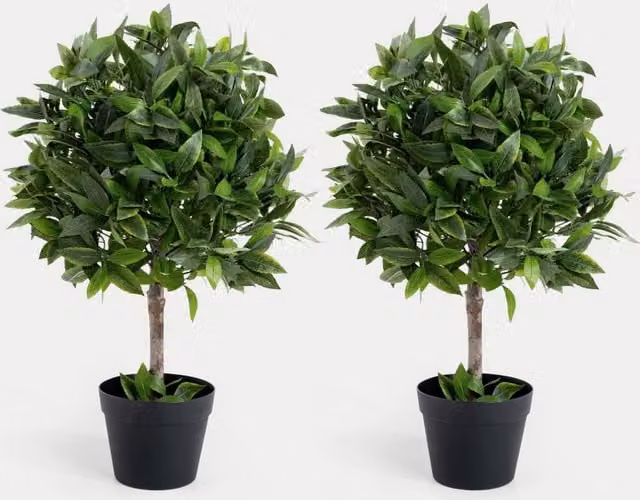 Blooming Artificial Set of 2 Green Bay Bush Ball Trees, Height: 76.2 cm