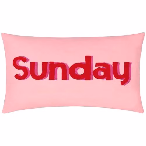 Furn Sunday Pink Embroidered Rectangular Cushion with Removable Washable Cotton Polyester Cover W: 50 cm, H: 30 cm, D: 30 cm
