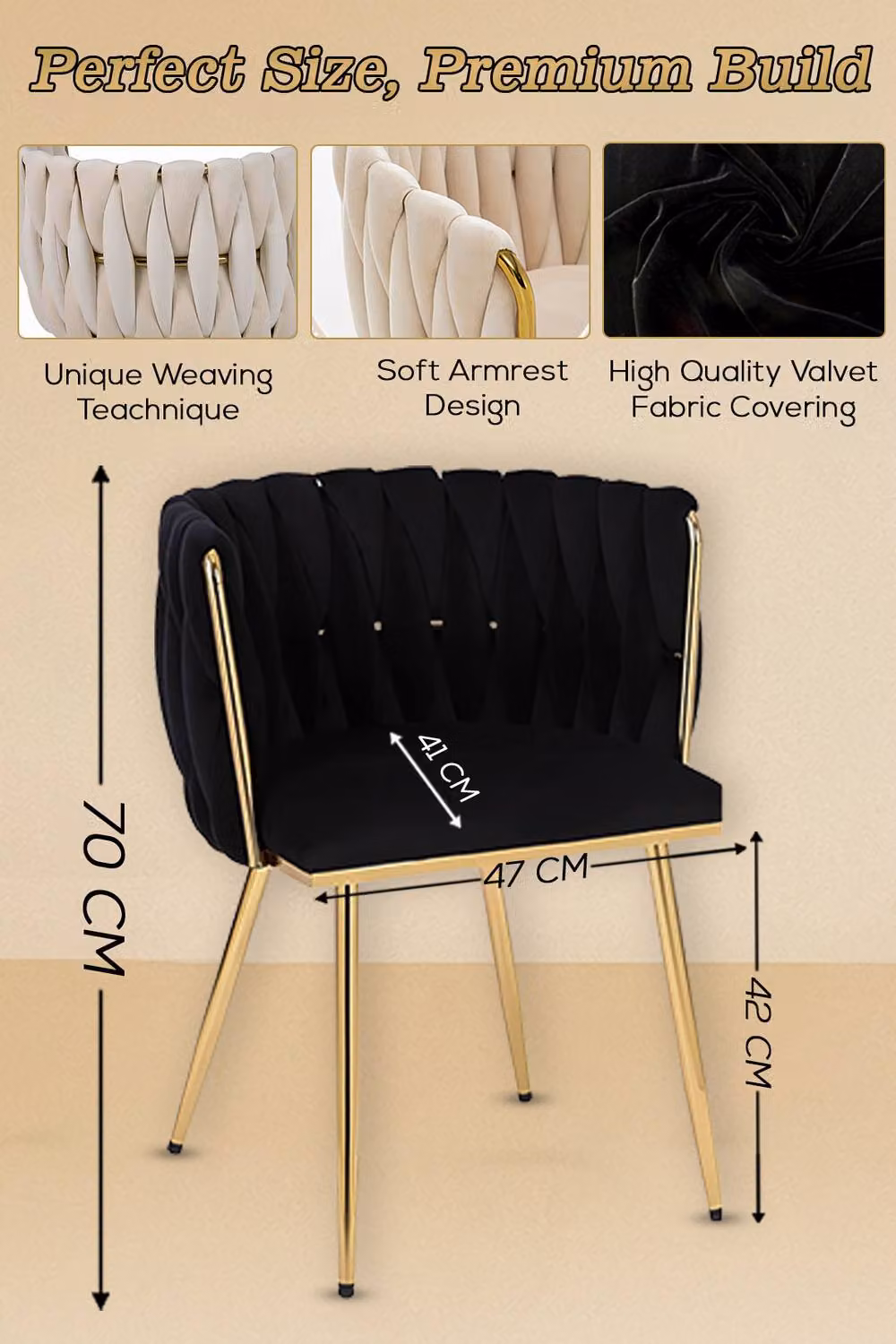 Hygrad Built to Survive Set of 2 Luxury Velvet Dining Chairs in Cream and Gold – 5