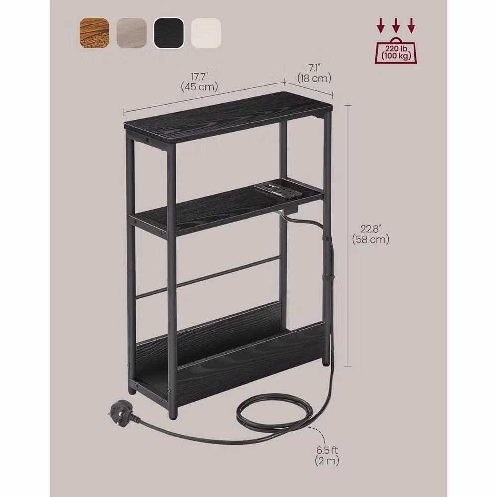 The Bazaarist Narrow Charging Bedside Table with Magazine Rack in Jet Black, W/D/H: 58.0 x 45.0 cm – 3