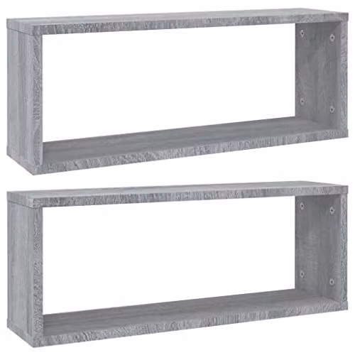 vidaXL Set of 2 Wall Mounted Cube Shelves in Grey Sonoma, W/D/H: 60 x 15 x 23 cm – 1