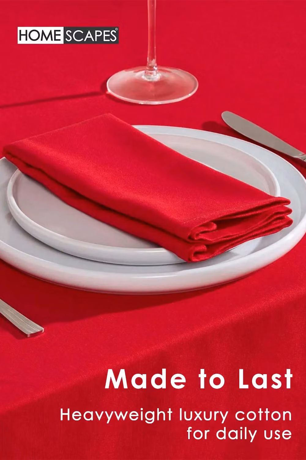 Homescapes Plain Red Cotton Rectangular Tablecloth, W/D/H: 178 x 300 cm – 3