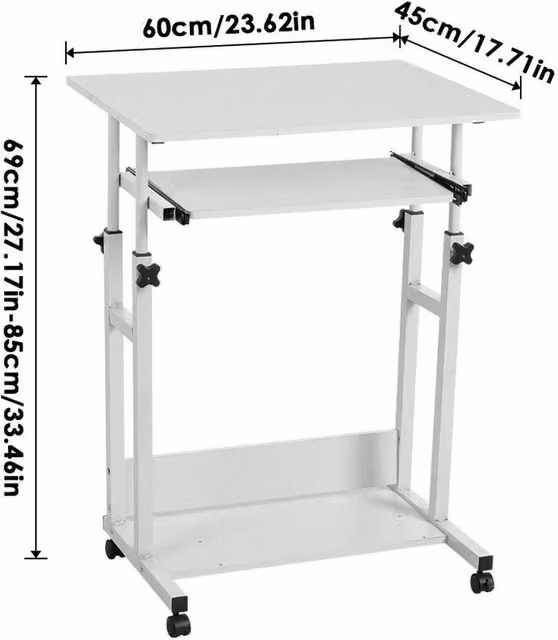 FLAVORA White Height Adjustable Laptop Desk for Sofa Bed, W: 60 cm, D: 45 cm