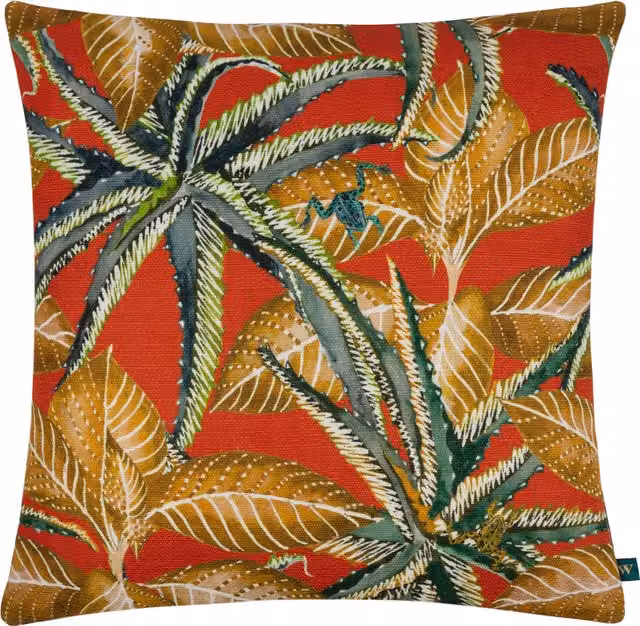 Ebon Wilds Jahi Square Feather Cushion in Tangerine, Green, Gold and Orange