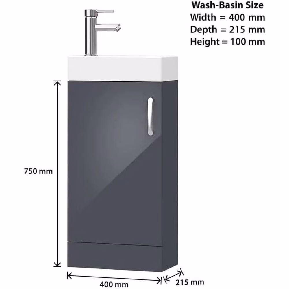 FORGEVIO Grey Modern Floor Standing Bathroom Vanity Unit with Basin and Internal Shelves, Width: 40 cm – 2