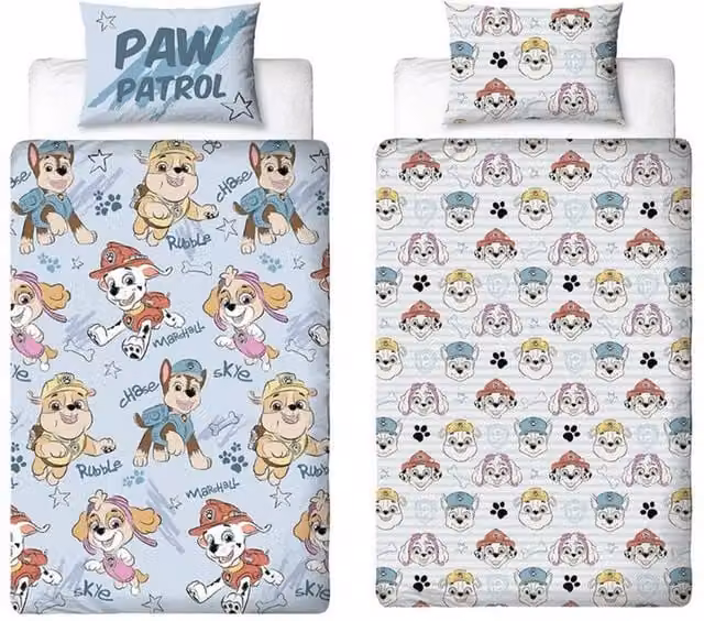 Paw Patrol Striped Duvet Cover and Pillowcase Set in Blue, W: 135 cm x H: 200 cm