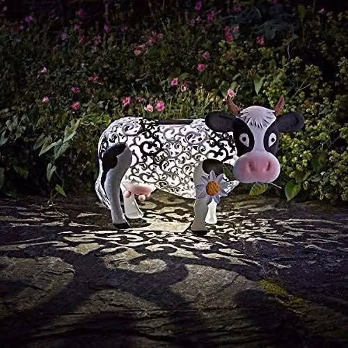 Marco Paul White Metal Solar Silhouette Cow Ornament, Height: 26 cm