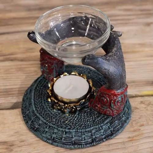 KDMD Antique Buddha Offering Hands Multicolour Tealight Oil Burner – 2