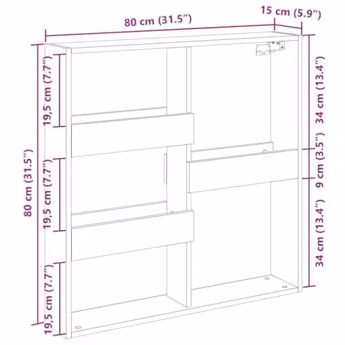 vidaXL Modern Wall Mounted Cabinet in Black with Internal Shelves and Hinged Doors, W/D/H: 80 x 15 x 80 cm – 3