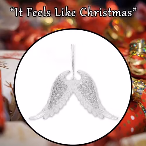 VFM e-Store Silver Glitter Snowflake and Angel Wing Hanging Christmas Tree Ornaments, 15 cm – 6