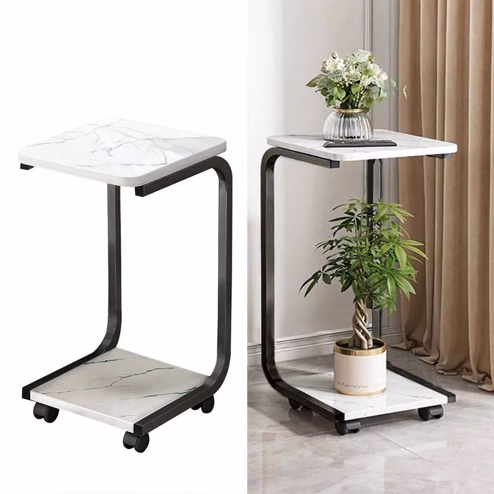 Kelvenix Modern White Small End Side Table with Serving Tiers and Sled Base – 2